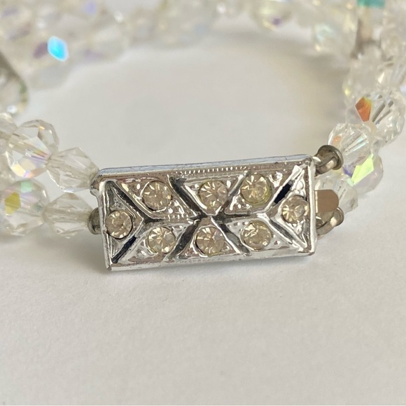 Vintage Aurora Borealis Crystal Bracelet Double Strand Rhinestone AB Iridescent - Picture 7 of 9